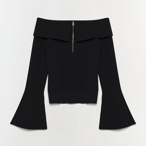 NWT SIMKHAI Rebecka Off Shoulder Knit Top in Black Sweater $395 - Size XS - Picture 2 of 6